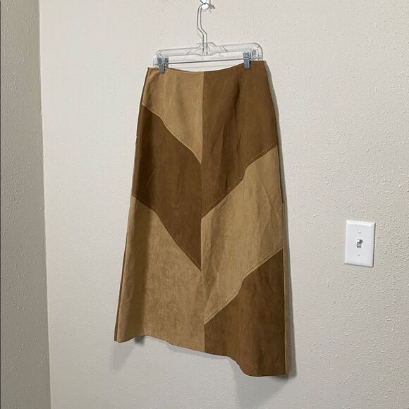 Norton Studio Faux Suede Brown Colorblock Western Midi Skirt Women's Size 10 - Picture 3 of 11